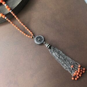 Orange and silver toned vintage necklace
